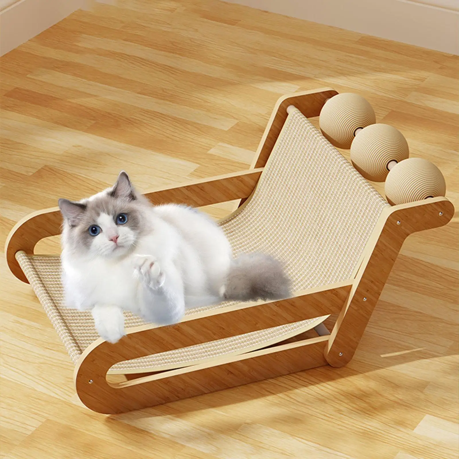 

Cat Lounge Chair with Toy Balls Cat Hammock Bed for Rabbit Dogs Small Animal