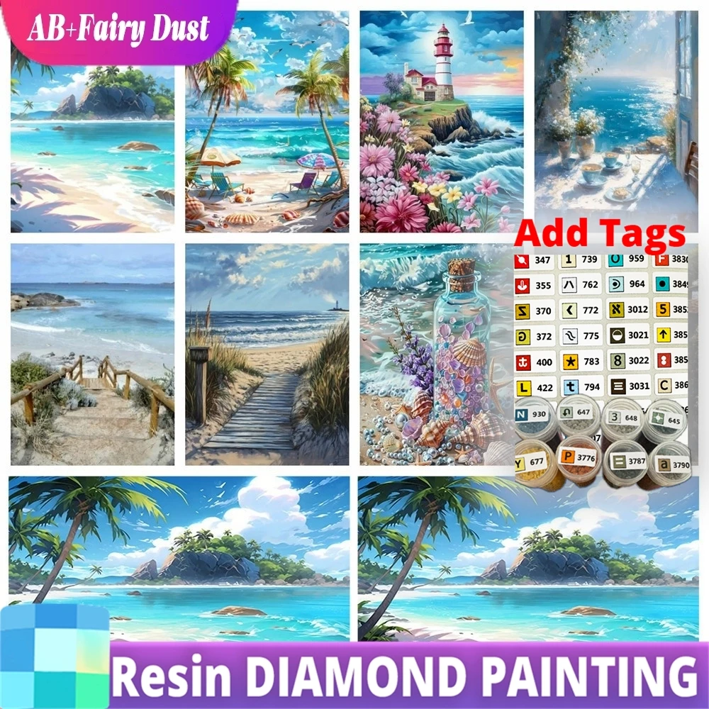 

Алмазная мозаика AB Fairy Dust Resin 2026 DIY 5D: Пейзаж у моря, пляж, полная выкладка круглыми стразами, 30x40 см, вышивка, декор для дома