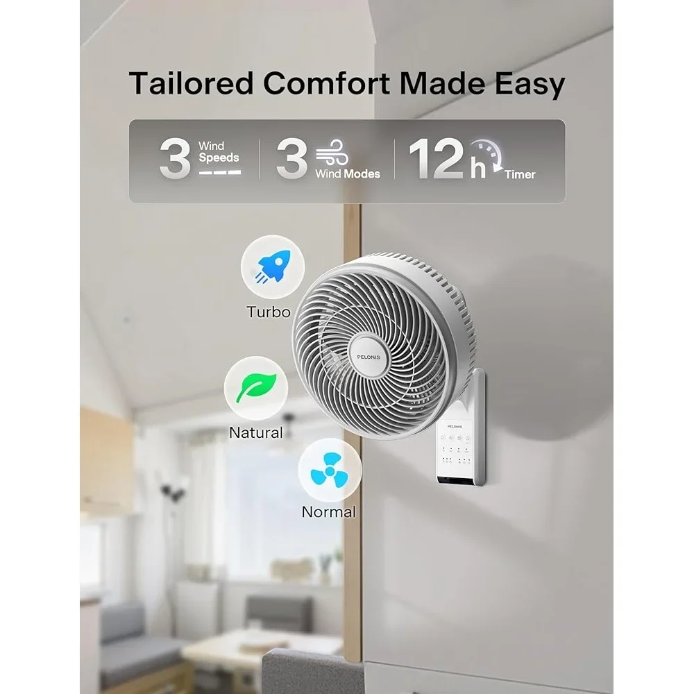 9 Inch Wall Mount Fan with Remote Control Oscillating Fan Powerful Airflow 26ft 3 Speed Modes Auto 90° Horizontal 60° Vertical