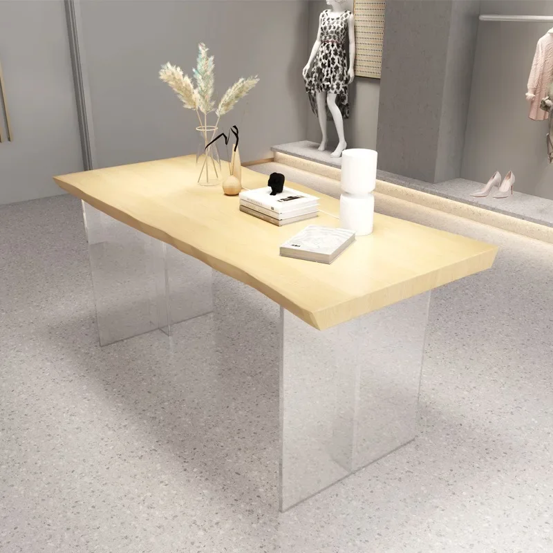 Clothing store Nakajima display table, flowing water table, solid wood table, acrylic simple rectangular shelf in the middle