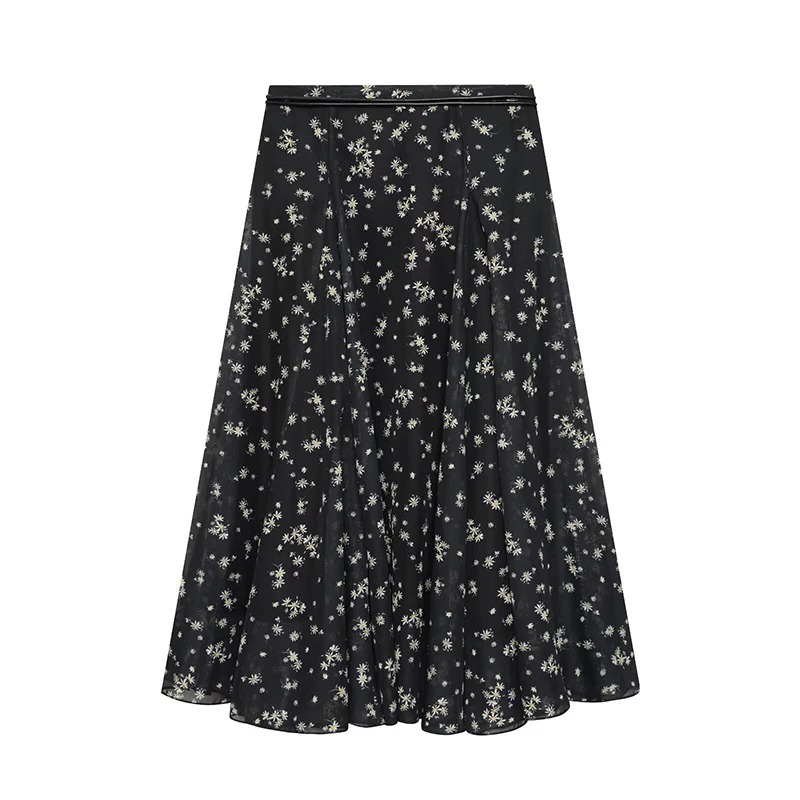 YENKYE New 2026 Women Vintage High Waist With Belt Floral Print Skirt Chic Lady Elegant A-line Midi Spring Summer Chiffon Skirts