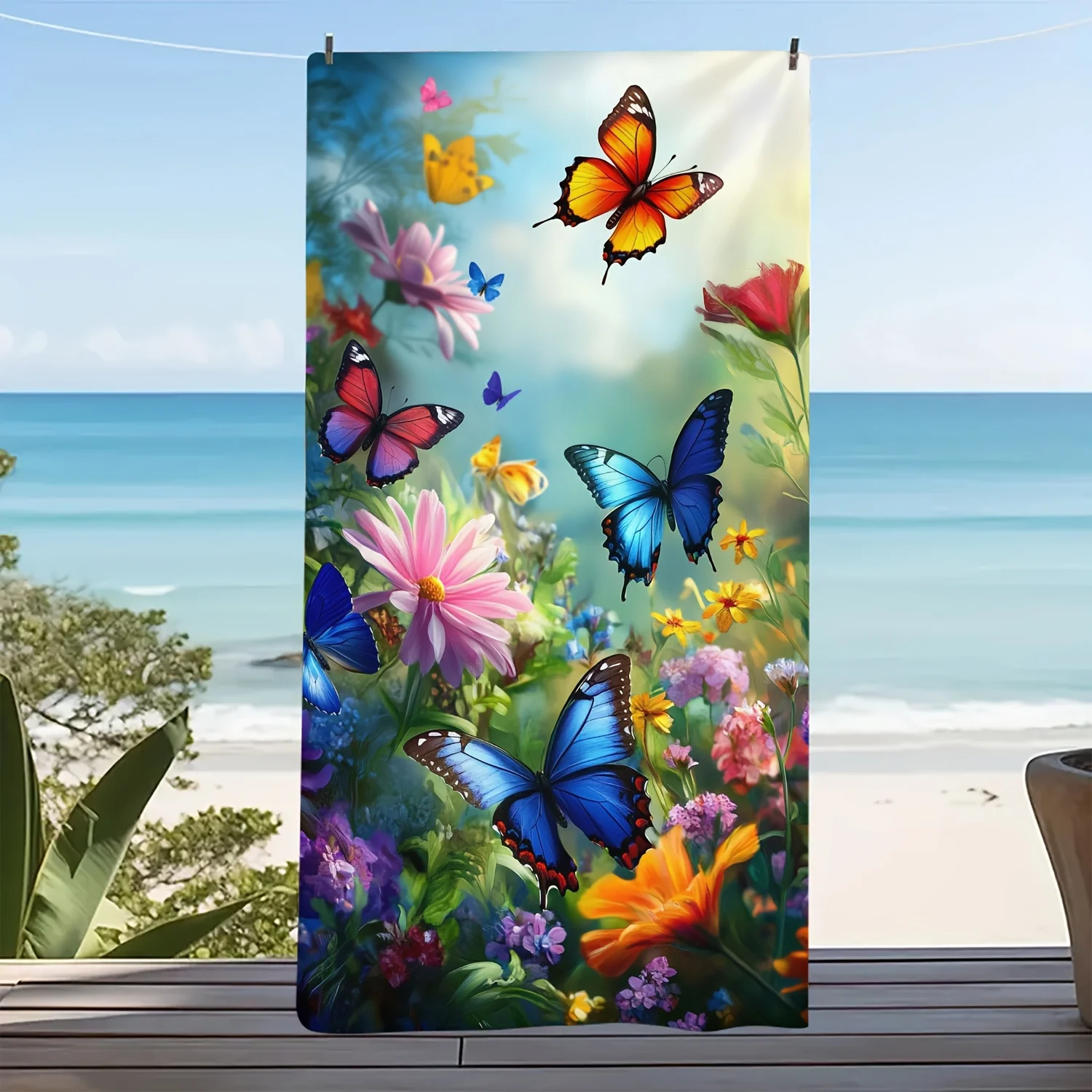 3D Butterfly Beach Towel 31.5x63 Inch Colorful Floral Print Soft Microfiber Bath Towel Quick Dry Lightweight for Summer Travel