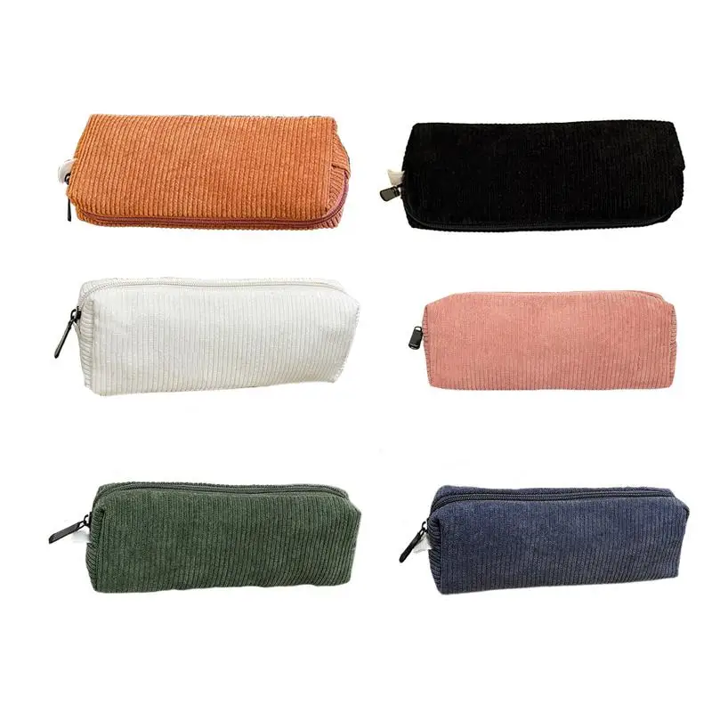 Ретро вельветовая однотонная сумка для ручек, студенческий пенал, коробка для карандашей, женские косметички, косметичка, сумка для хранения ключей, помады