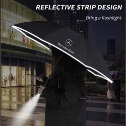 For Mercedes-Benz A B C E S V R-Class A45 C43 CLA GLA GLB GLC SLK SL Car Led Light Automatic Folding Windproof Sunshade Umbrella