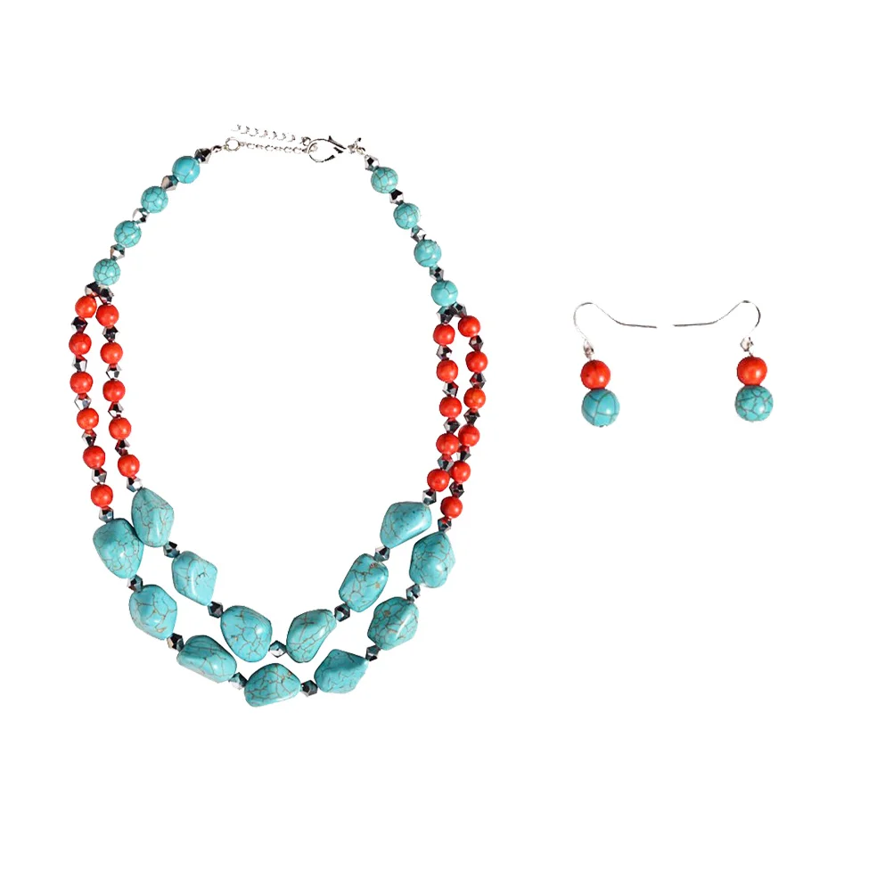 

Retro Clavicle Chain Earrings Multi Layered Necklaces Women Choker Turquoise Decorative Collarbone Vintage Style Accessories