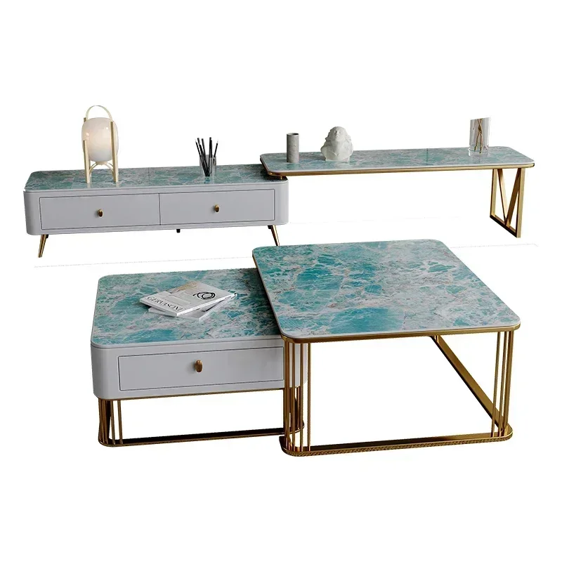 Household Living Room, Light Luxury, Bright Rock Plate, Coffee Table, TV Cabinet, Stainless Steel and Titanium Combination