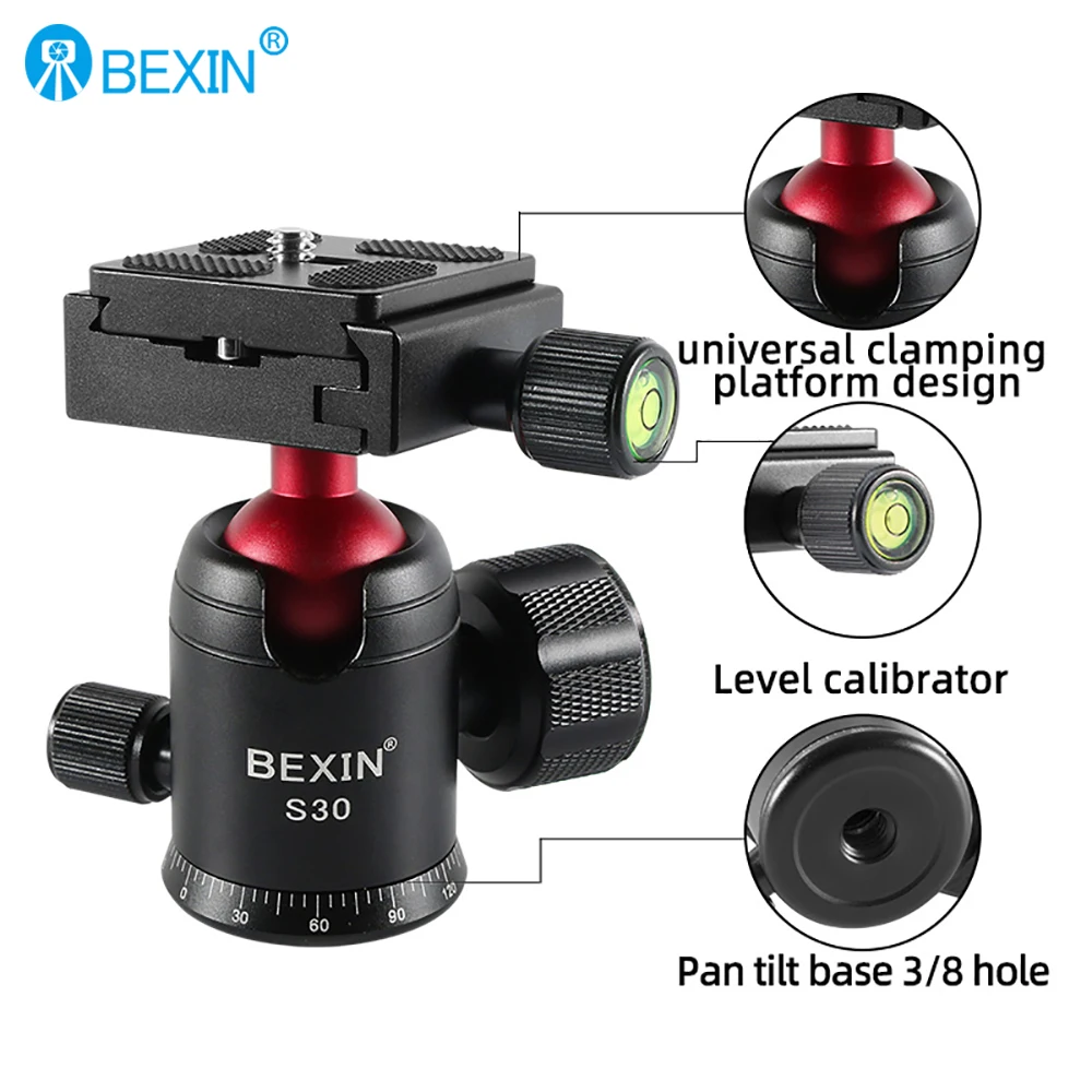Fancin Red Tripod Head Camera Profesional Video Ball Head Mount 360 Derajat Panoramic Universal Ballhead untuk DSLR Tripod Monopod