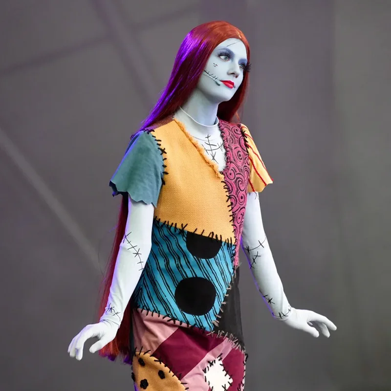 Halloween Christmas Nightmare Before Christmas Sally Anime Wig Medium Parting Long Straight Red Hair