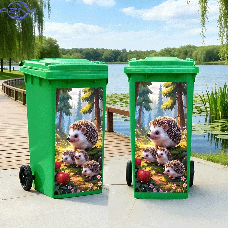[Printing] Trash Can Sticker [Title Translated, Do Not Change Hedgehog Family Spring Outing Theme Design Wall Sticker Decorati