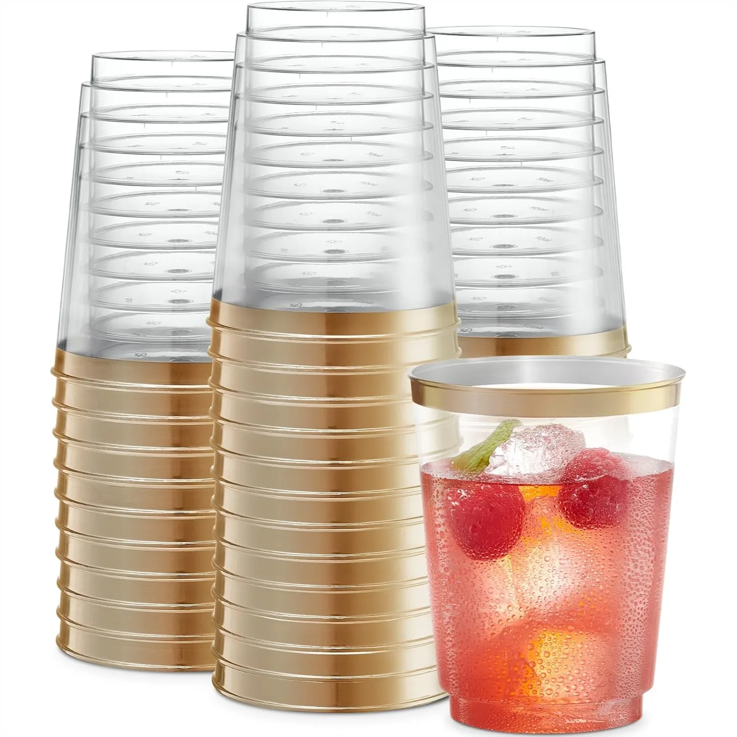 

Disposable Plastic Tumblers 10oz Gold Rim 50-Pack for Parties Weddings Events