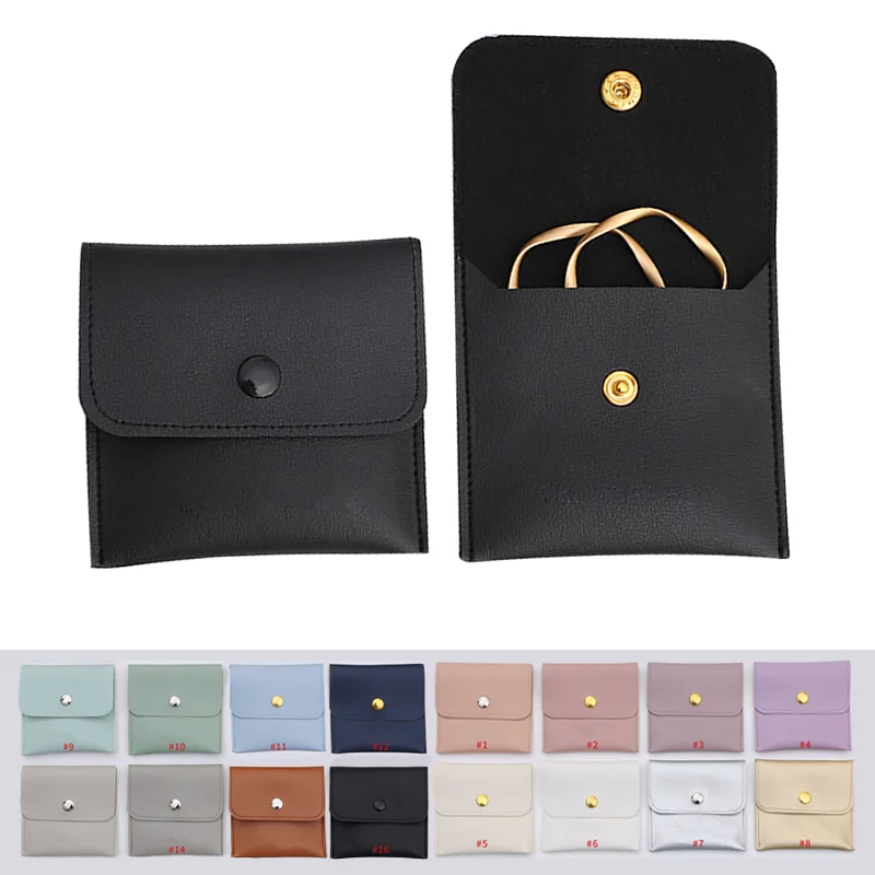 Fashion Jewelry Storage Pouch Soft Imitation Leather PU Jewelry Packaging Organizer Necklace Earrings Rings Storage Button Bag