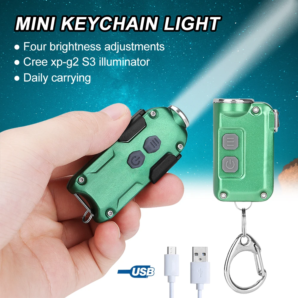 500mah Mini Metal LED Keychain Flashlight USB Rechargeable IP54 Torch Key Ring Light Lamp Keychain Backpack Light 캠핑용품