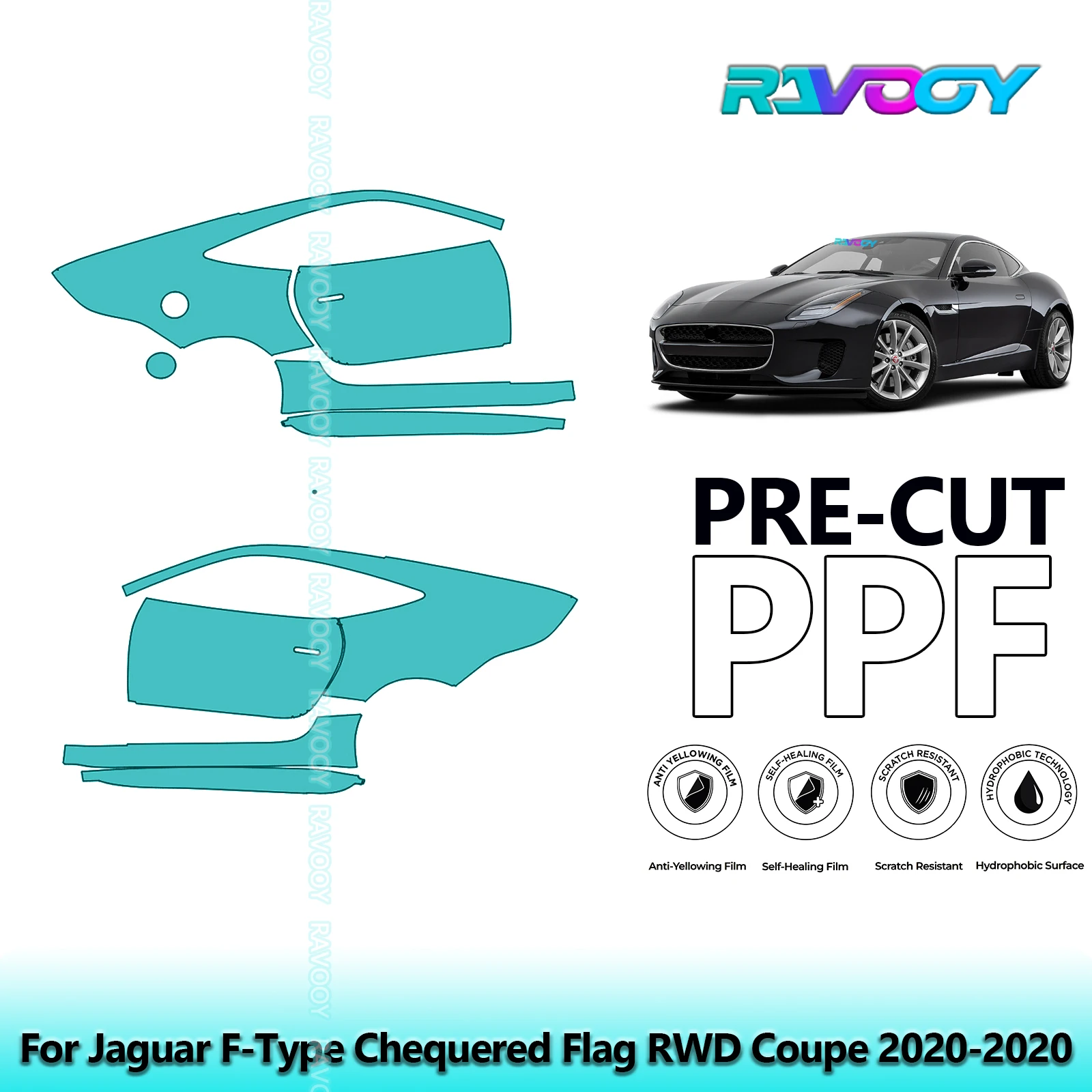 

For Jaguar F-Type Chequered Flag RWD Coupe 2020-2020 8.5mil Pre-Cut PPF Door & A/B Pillar Kit TPU Paint Protection Film Set