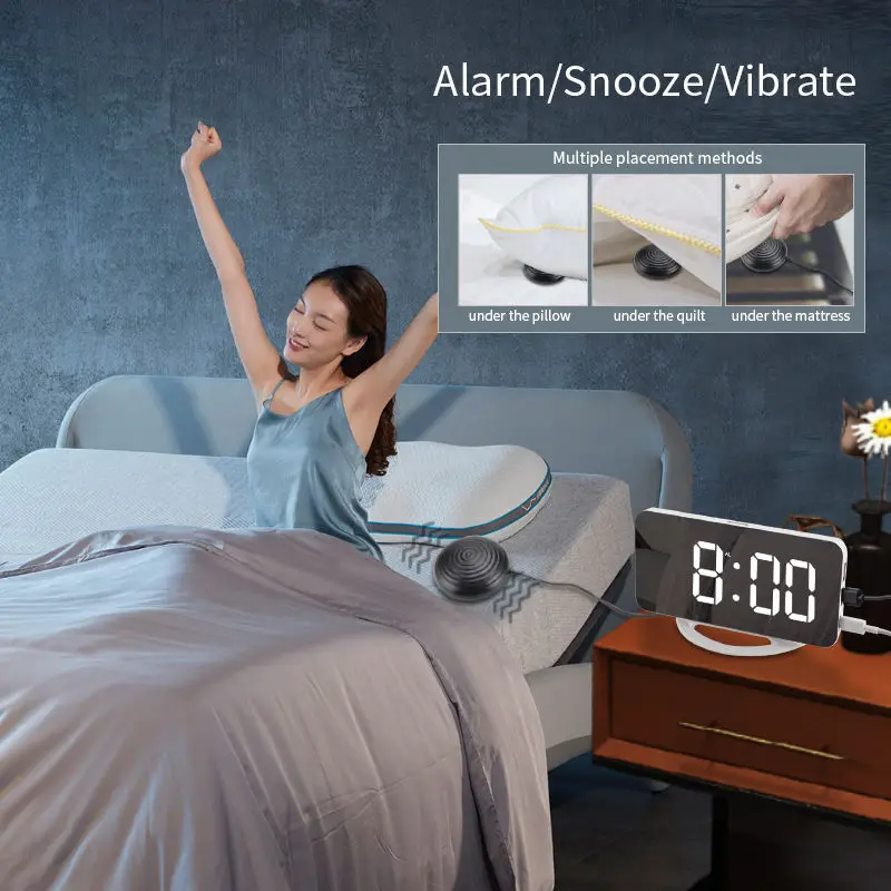 New Ultra Large Vibrating Alarm Clock with Shaker Usb Digital Clock Large Display Light Emitting Diode Mirror Alarm Clock