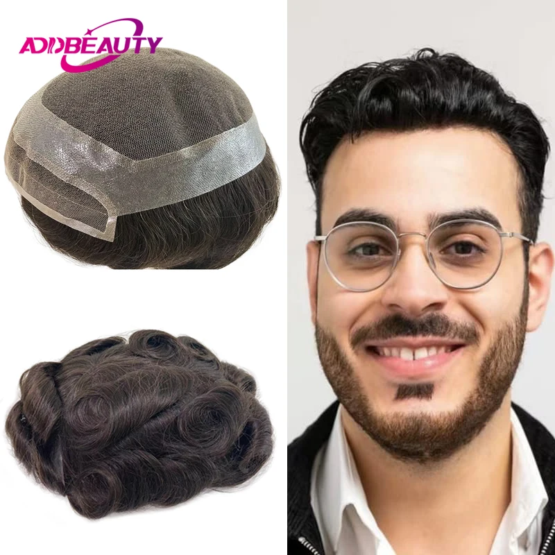 Skinlike Men Toupee HD Lace PU Human Hair Wigs Natural Human Hairline Durable Men Capillary Prosthesis Human Hair System Units