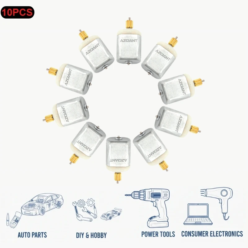 

AZGIANT 10 шт. Мини-двигатель постоянного тока 12 В 48 мм, длинная ось, круглый вал, 9 т, медная угольная щетка, низкий уровень шума, стабильная работа, игрушка «сделай сам», оптовая продажа