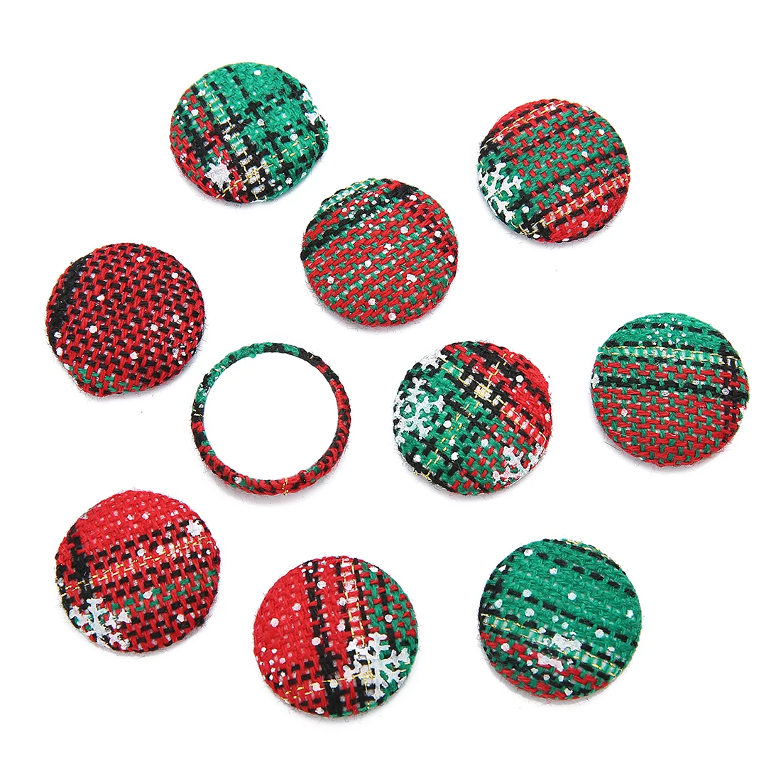 20Pcs/Lot Fabric Button Checkered Snowflake Christmas Series Mixed Color Buttons For Hairpin Making Diy Jewelry Accessories