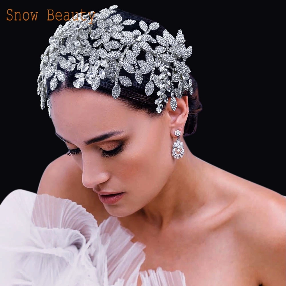 DZ027 Alloy Leaves Wedding Hair Accessories Wedding Headpiece Crystal Hair Band Silver Bride Girls  Bridesmaid  Headdress