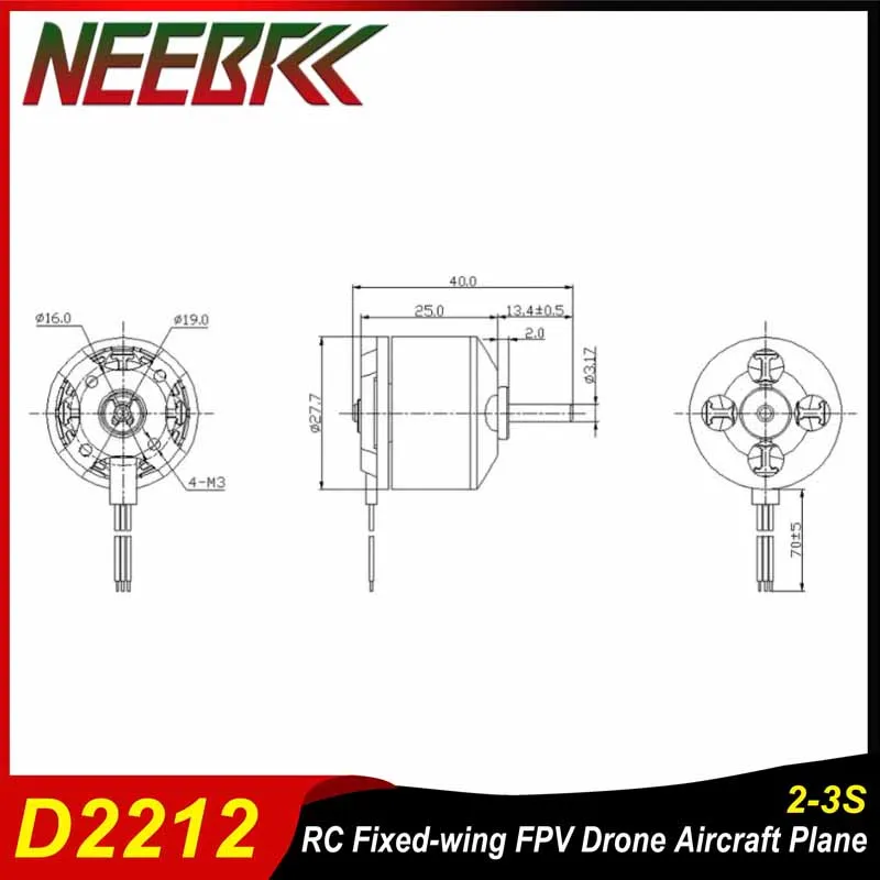 

4PCS NEEBRC 2212 2450KV Outrunner Brushless Motor 2-3S for RC Fixed-wing FPV Drone Aircraft Plane 6040 Propeller Controller Part