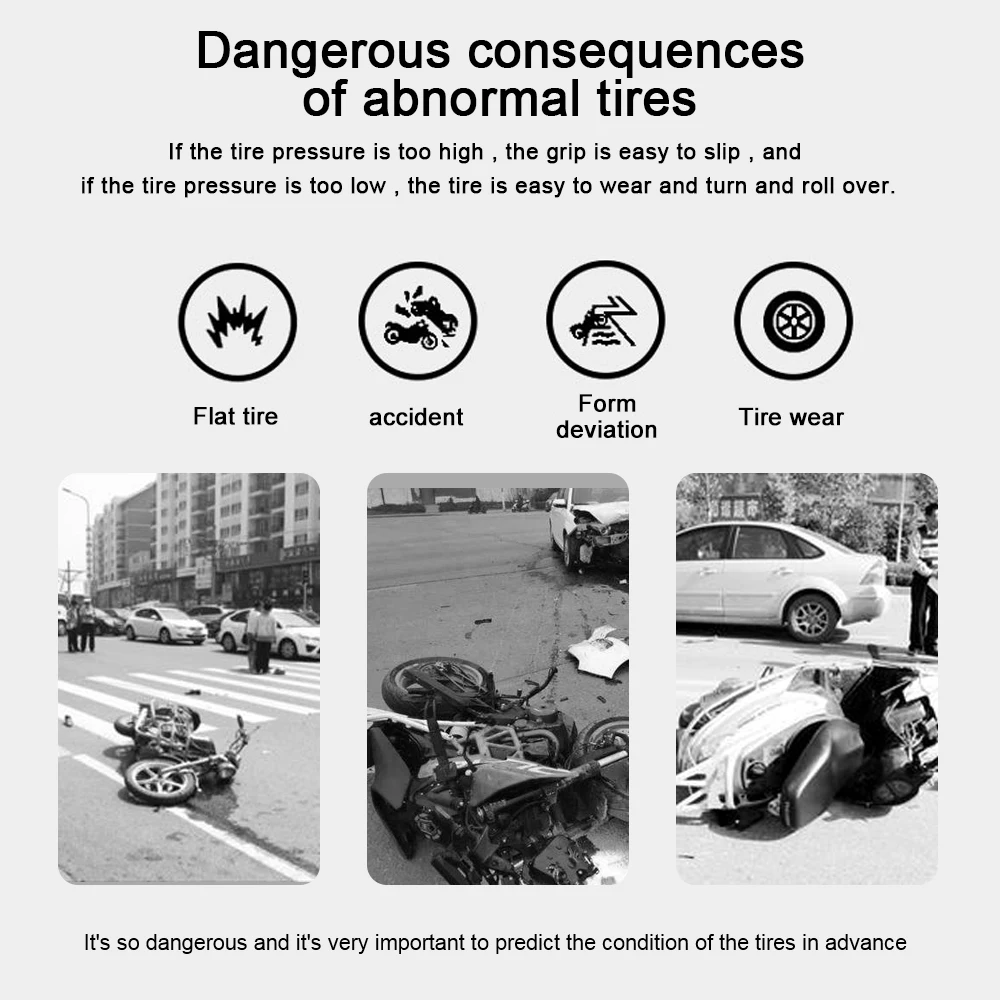 Motorcycle Tire Pressure Monitoring System, Tyre Tester Alarme, Teste Digital, LCD colorido, TPMS, 2 Sensores, Moto Acessórios