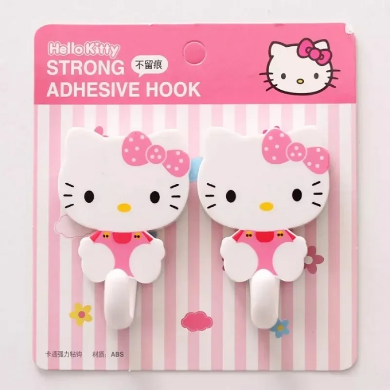 2 stücke Set Anime Sanrio Hallo Kitty starke selbst klebende Haken Kleiderbügel Cartoon Kawaii Kt Katze Tür Rückwand Kleiderbügel Kind Schlafzimmer Dekor