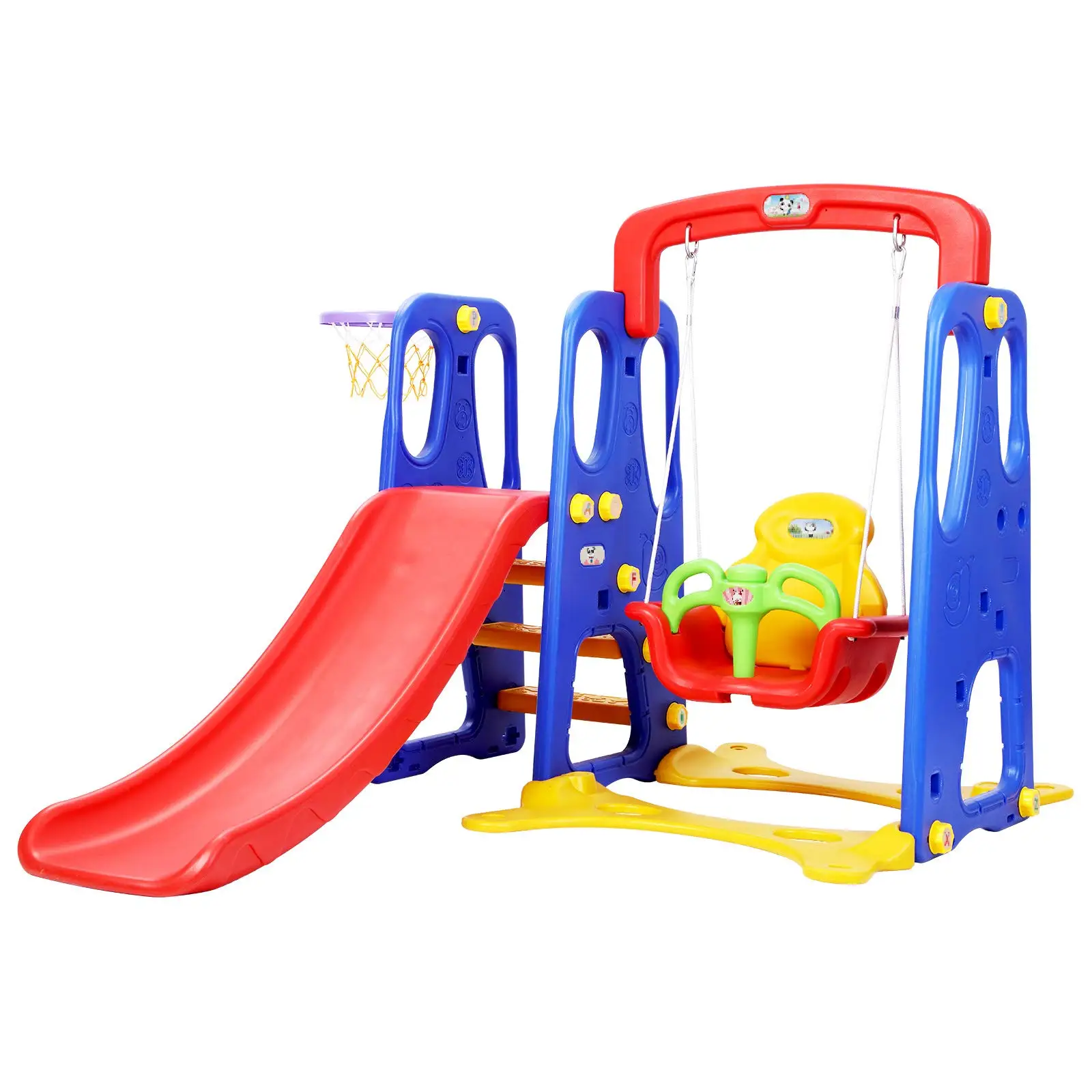 2026 Kids Slide Swing Set with Basketball Hoop,3 in 1 Climbing Frame Cubby House Toddler Slide Fold up Cardboard Slides Playgrou