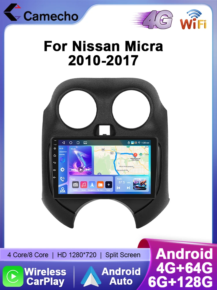 Camecho 9 "Draadloze Carplay Android Auto Autoradio Voor Nissan Micra 2010-2017 Multimedia Speler GPS 4G Wifi 2 Din Autoradio - afbeelding 2