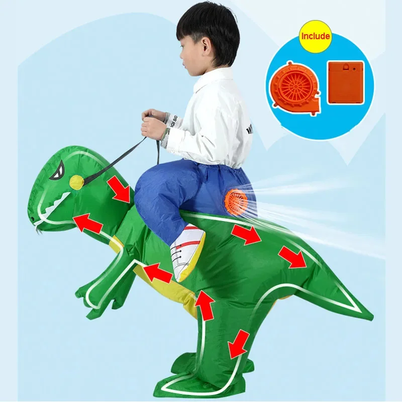 SN55Green Dinosaur Inflatable Costumes for Boys Girls Performance Blow up Clothes Adult Kids Halloween Carnival Party Outfit$@1w