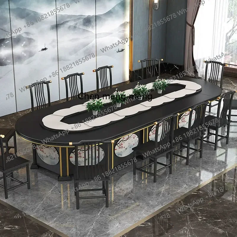 Hotel large box rectangular hot pot table oval electric rotating table 20 people hotel Chinese table