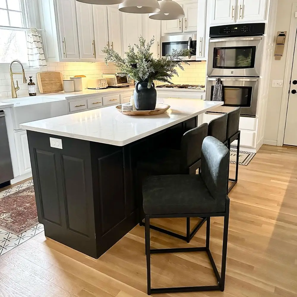 Set 4 Kursi Bar Tinggi 24 inci, Kulit PU dengan Sandaran untuk Dapur