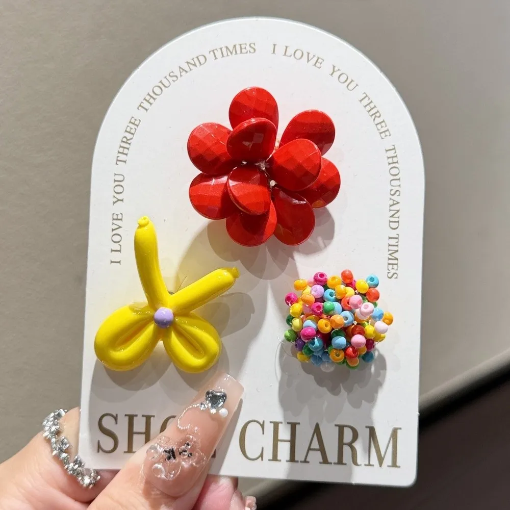 3pcs/set Flower Bead Chain Crystal Shoe Charms Sparkling Tassel Pearl Jelly Flower Charm Handmade Korean Style