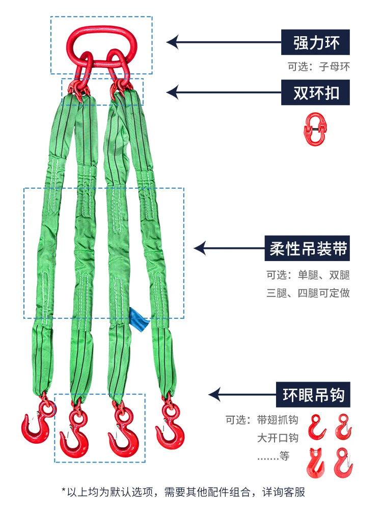 Lifting flexible，2 legs 3 forks 4 legs ，with flat sling combination rigging hook 3/6 tons 10 tons