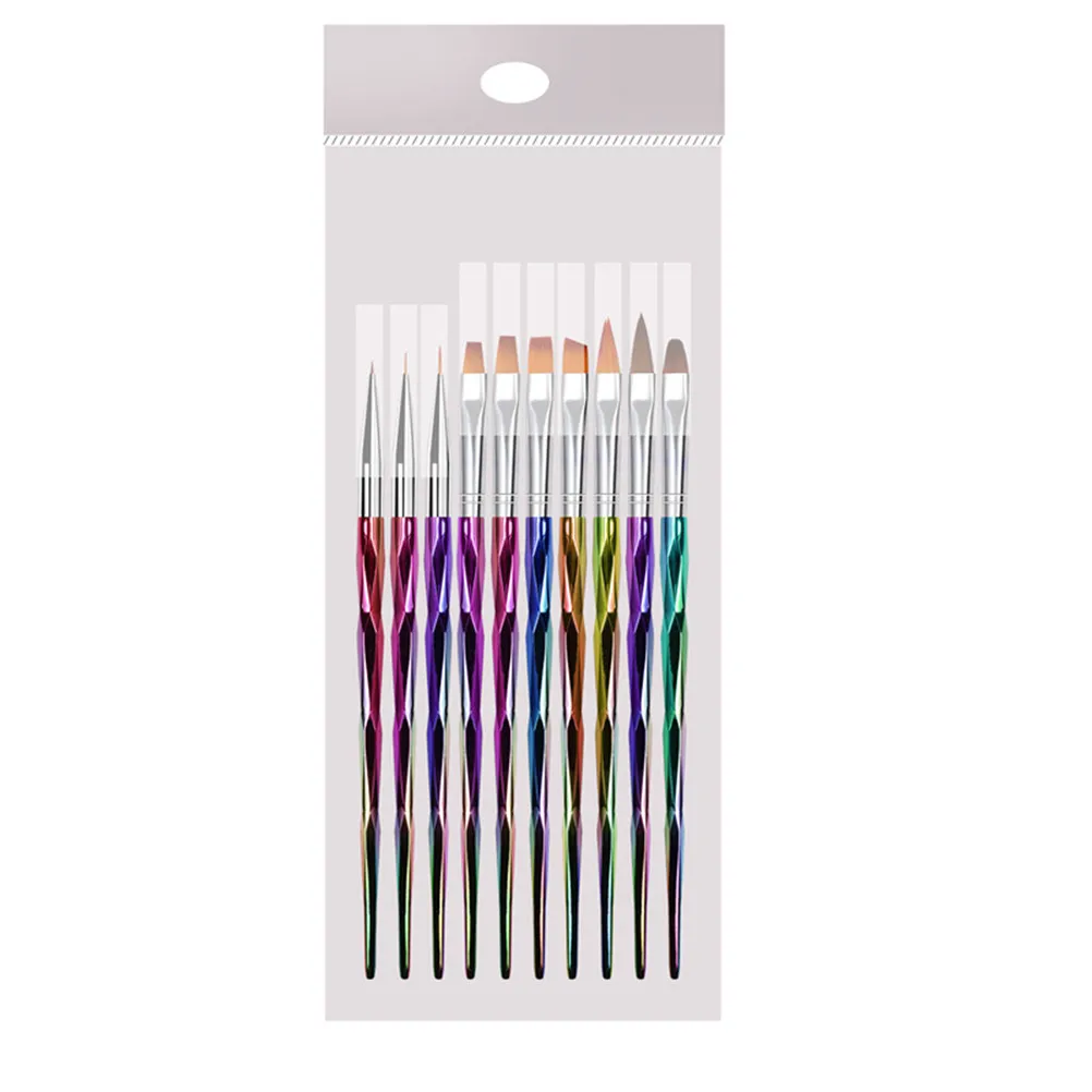 

10Pcs Rhombus Rod Nail Art Pens Set Professional Nail Brush Kit for Acrylic False Natural Nails Manicure Painting Carving Tools