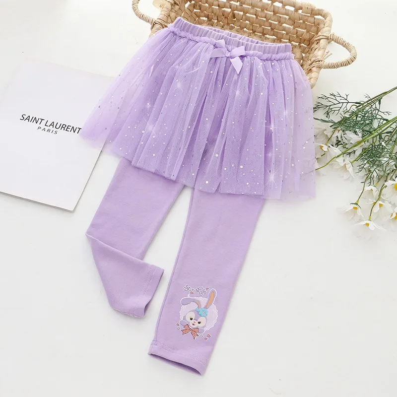 2024 New Girls Skirt Pants For Children Clothing Autumn Disney Princess Skirts Baby Girl Pink Blue Trouser Lace Kids Leggings