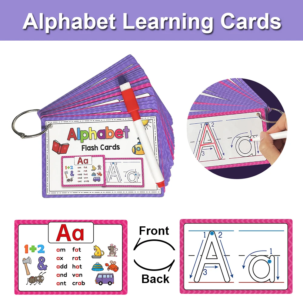 Montessori Alphabet Letter A-Z Learning Cards English Vocabulary Words Educational Materials for Kids Kindergarten Teaching Aids