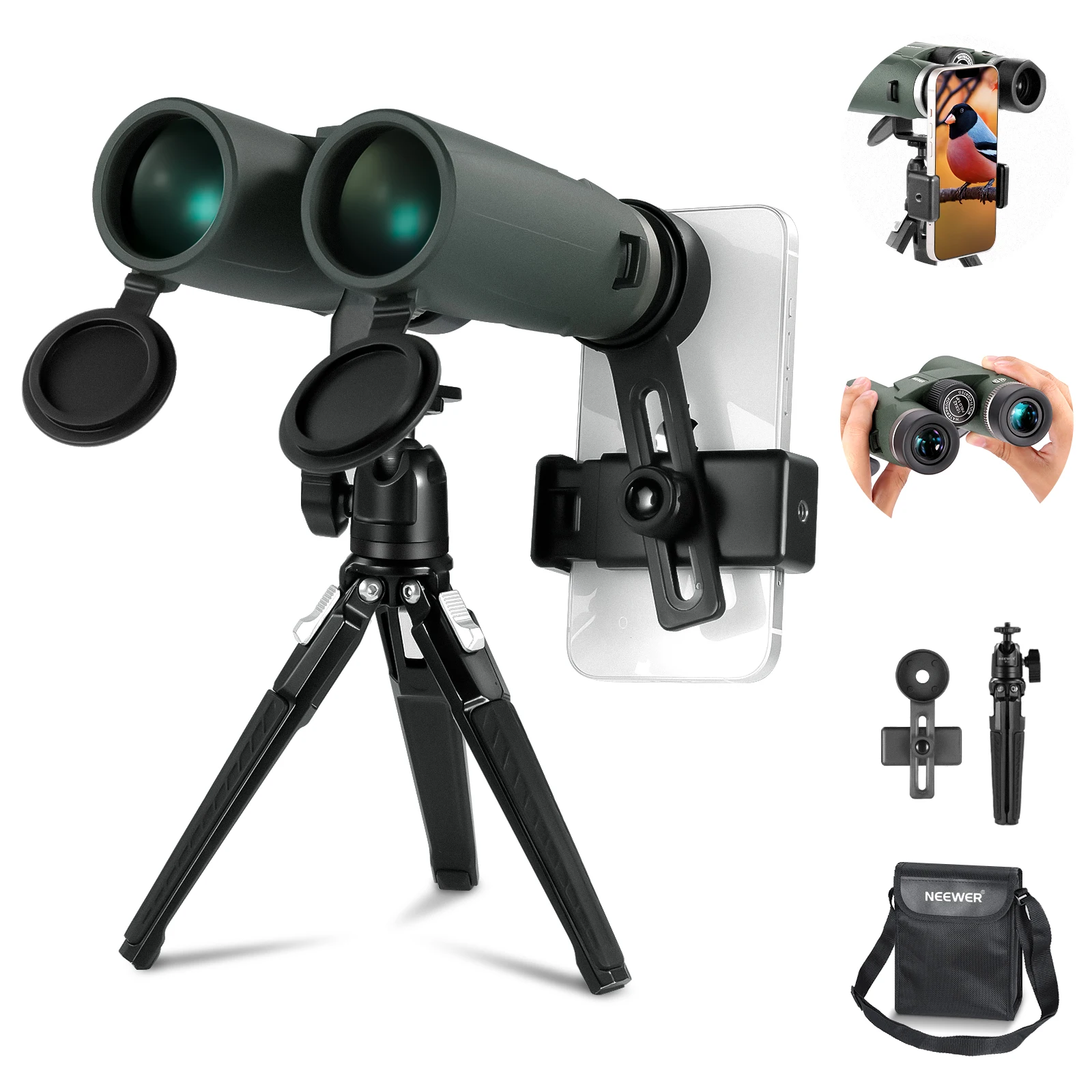 

NEEWER 10X42 ED Binocular Set with Phone Holder/Metal Tripod/Bag for Bird Watching/Wildlife Viewing/Astronomy