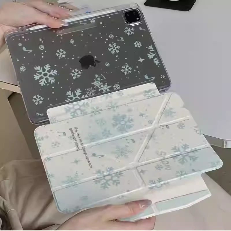 Ins Musical Note Snowflake Table Case For iPad Pro 11 12.9 13 M2 M3 M4 M5 Shell 8.3 9.7 10.2 5/6/7/8/9/10/11th Air 3 4 5 6 Cover