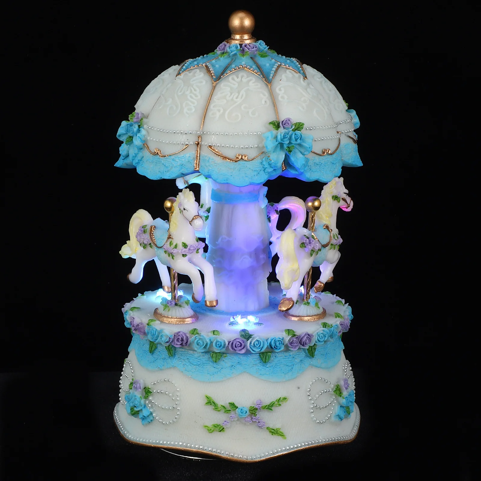 

3-Piece Carousel Horse Music Box Led Color Changing Lights Wind-Up Musical Movement Resin Desktop Decor For Christmas