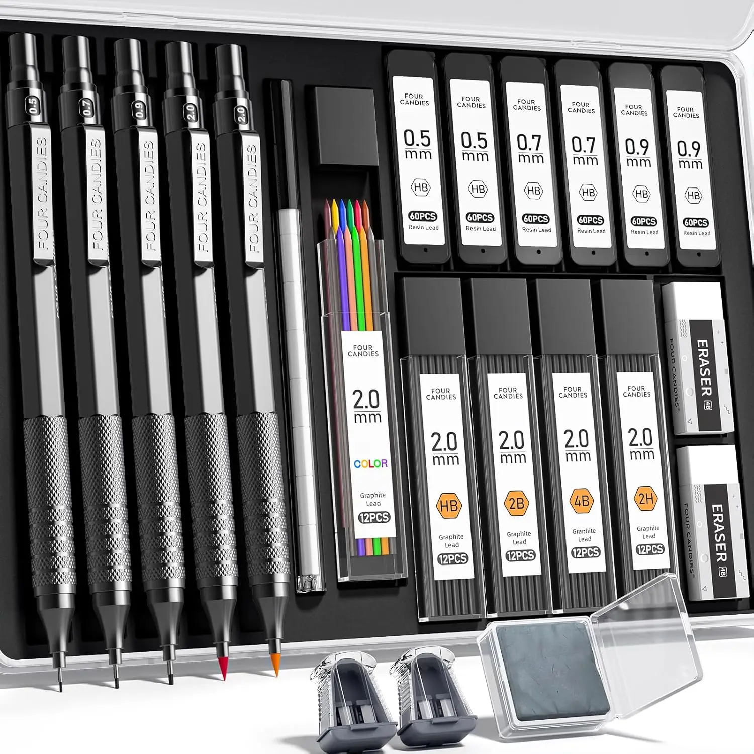 

Набор из 5 металлических механических карандашей с 420 грифелями для рисования, скетчинга и письма