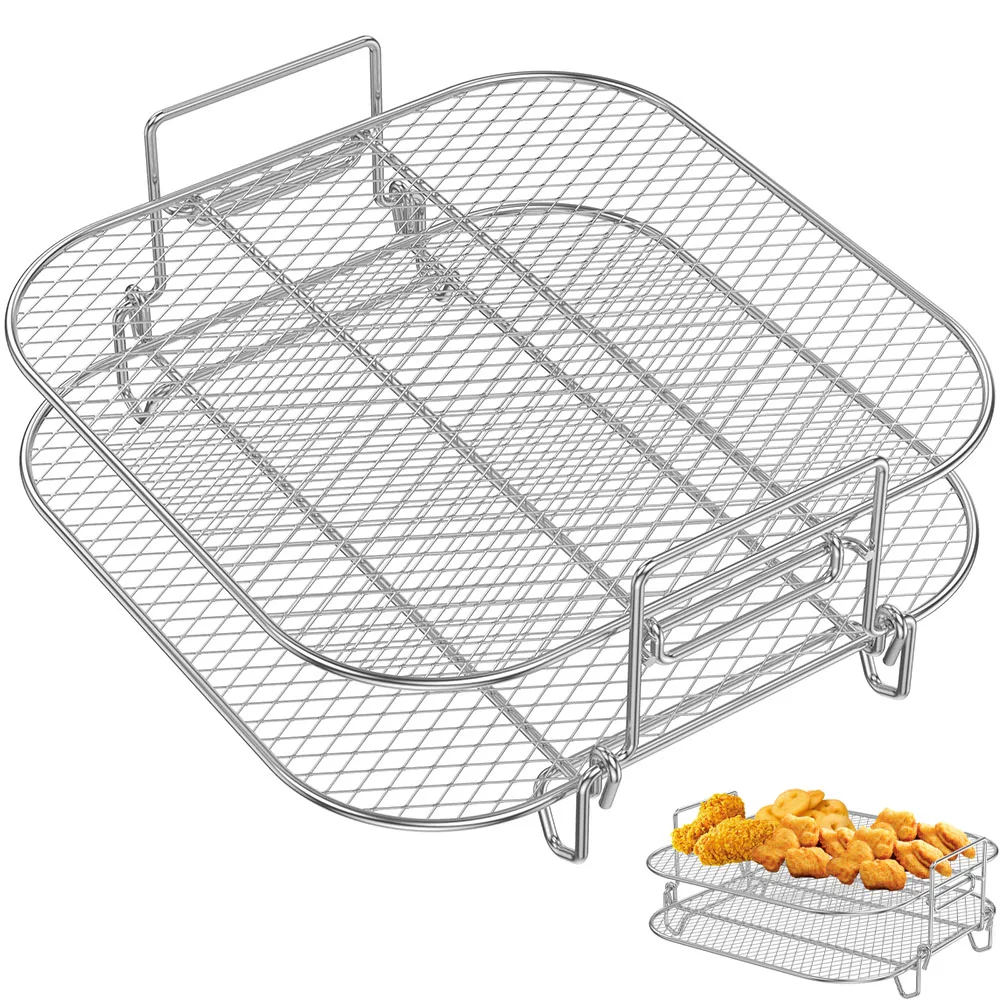 2Layers Air Fryer Racks Stainless Steel Dehydrator Rack Stackable Air Fryer Racks Heat Resistant Racks Kitchen Cooking Tools