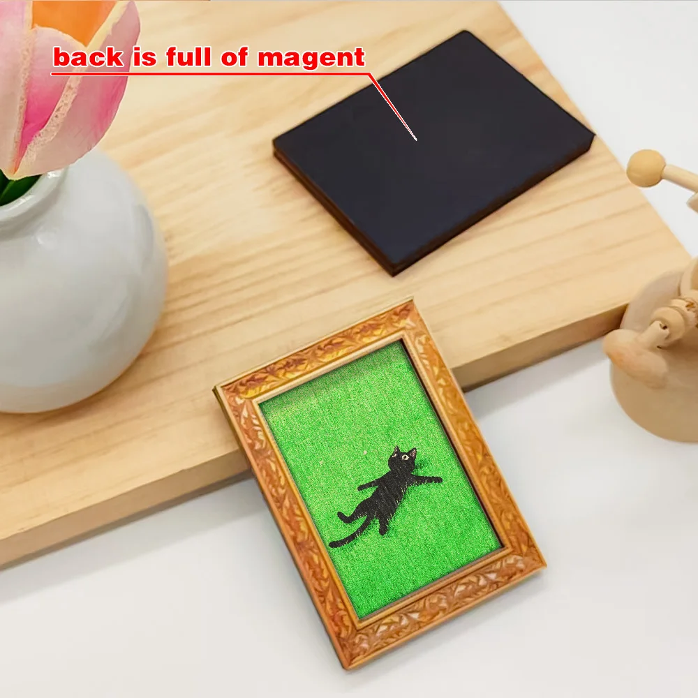 Black Cat Lying on Grass Fridge Magnet, Vintage Wooden Frame Art with Full Magnetic Back for Kitchen Refrigerator & Home Decor - view 4