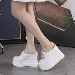 13Cm Super High Heels Peep Toe Women Slippers Brand Design Embroidery Wedge Platform Sexy Slides Models Nightclub Show Sandals