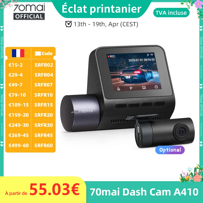 70mai Dash Cam A410 2.5K + 1080P enregistrement double canal GPS intégré 24H Surveillance de stationnement voiture DVR 70mai A410