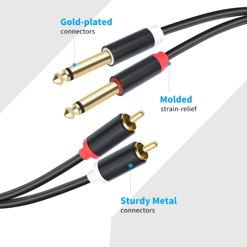 1/4inch to 2RCA Cable Gold Plated Metal Shell Heavy Duty 6.35mm to 2RCA 83CF