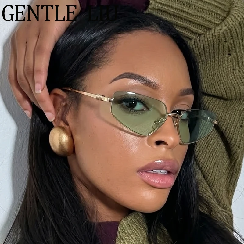 

Semi-Rimless Y2K Punk Sunglasses Women 2026 Luxury Brand Cat Eye Geometric Small Sun Glasses For Ladies Classic Eyewear Shades