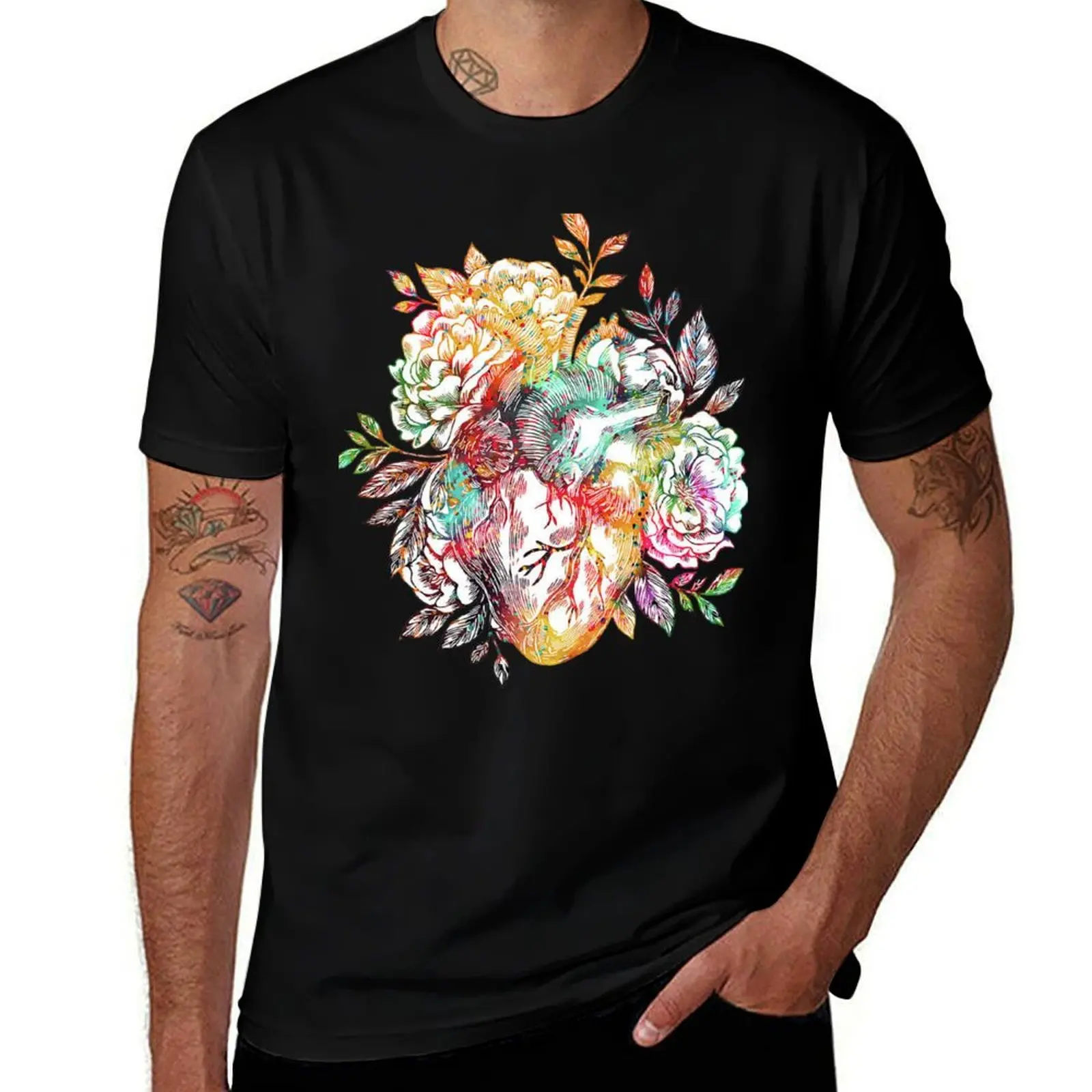 Heart, Flower Art T-Shirt Summer Print Short Sleeve Tee T-Shirt