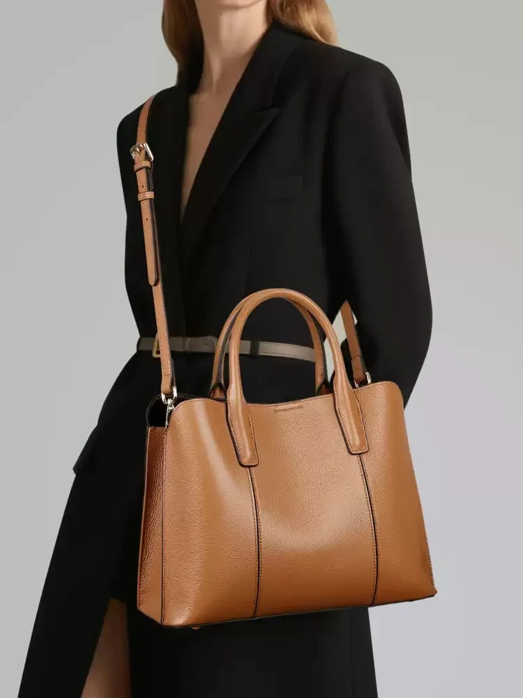 حقيبة كروس نسائية جديدة محمولة باليد لعام 2025، حقيبة كتف واحدة من جلد البقر ذات سعة كبيرة بلون سادة، حقيبة سفر غير رسمية #4