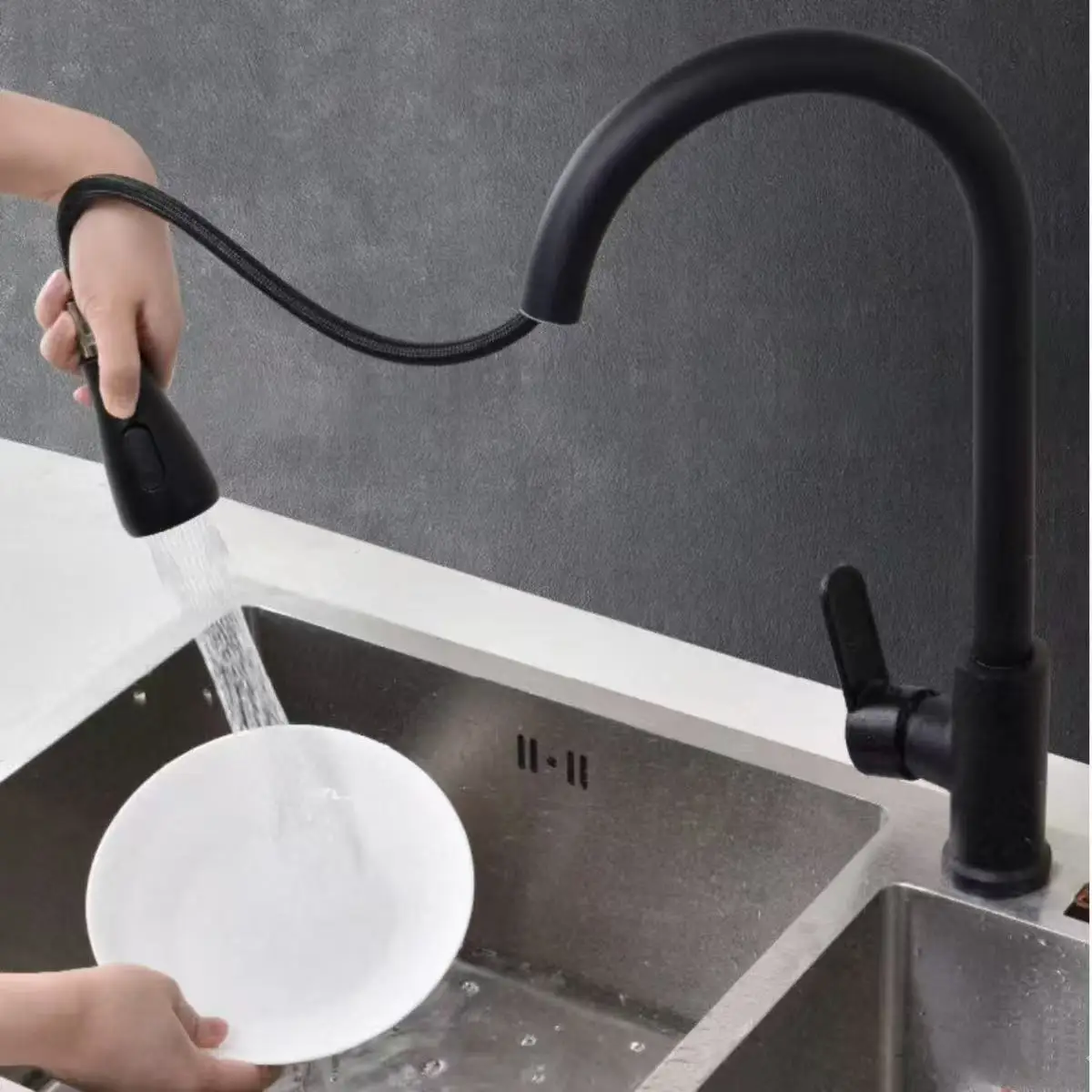 Kitchen Faucet Single Hole Pull Out Spout Kitchen Sink Mixer Tap Stream Sprayer Head Chrome/Black Mixer Tap