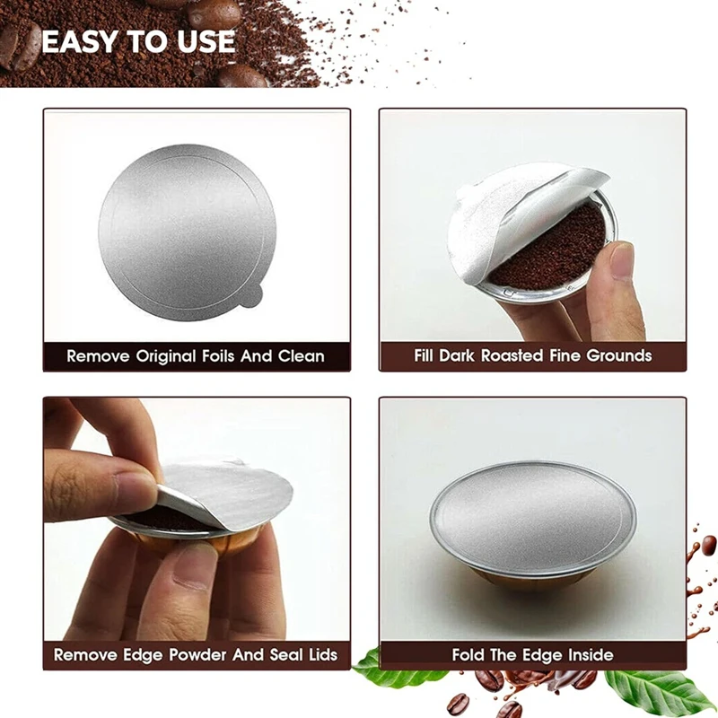 أغطية رقائق الألومنيوم لإعادة استخدام كبسولات نسبرسو ، فيرتوولين وفيرتوولين ، أغطية جراب قهوة قابلة لإعادة الاستخدام ، من من من من الخارج