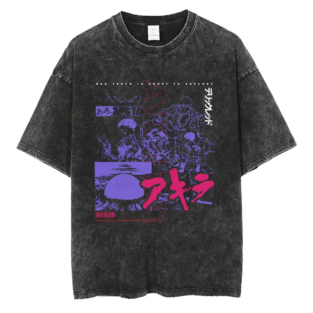 Washed Vintage Anime Akira Tetsuo Shima Shotaro Kaneda Merch T Shirt Men's Clothing Manga Retro Oversized T-shirts Streetwear